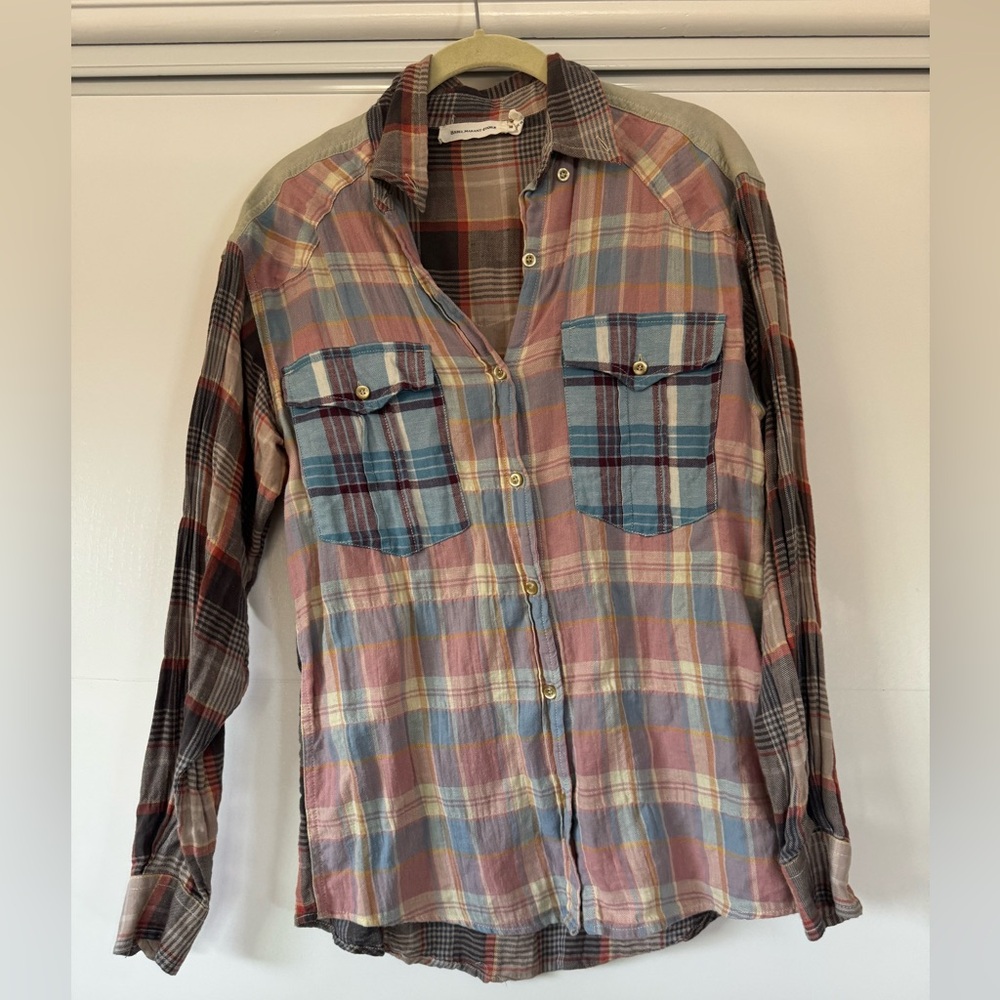 Isabel marant etiole button down plaid shirt size 36